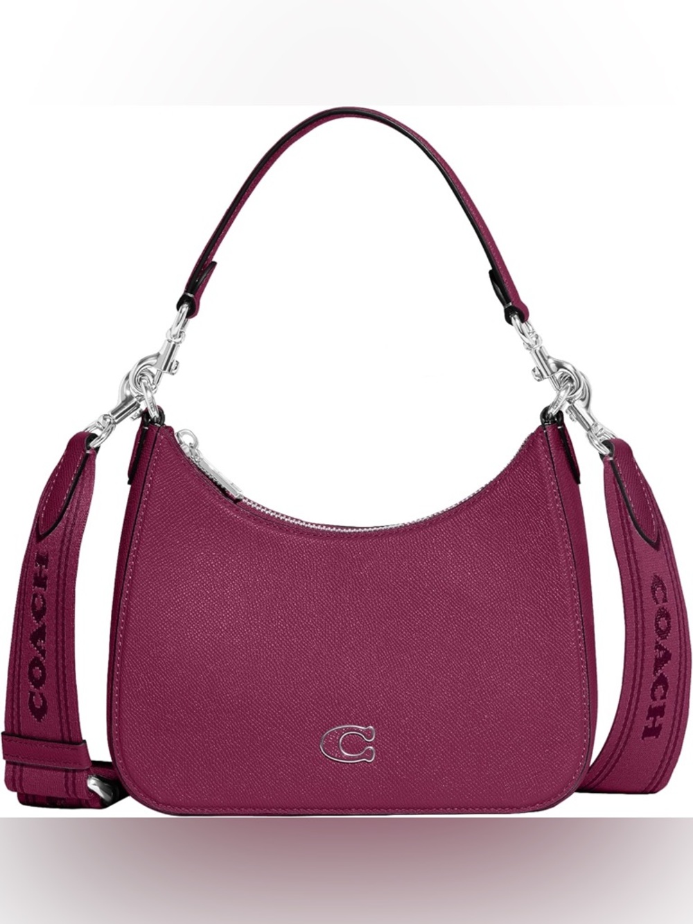Coach Deep Plum Hobo Crossbody Bag Crossgrain Leather 3 Straps